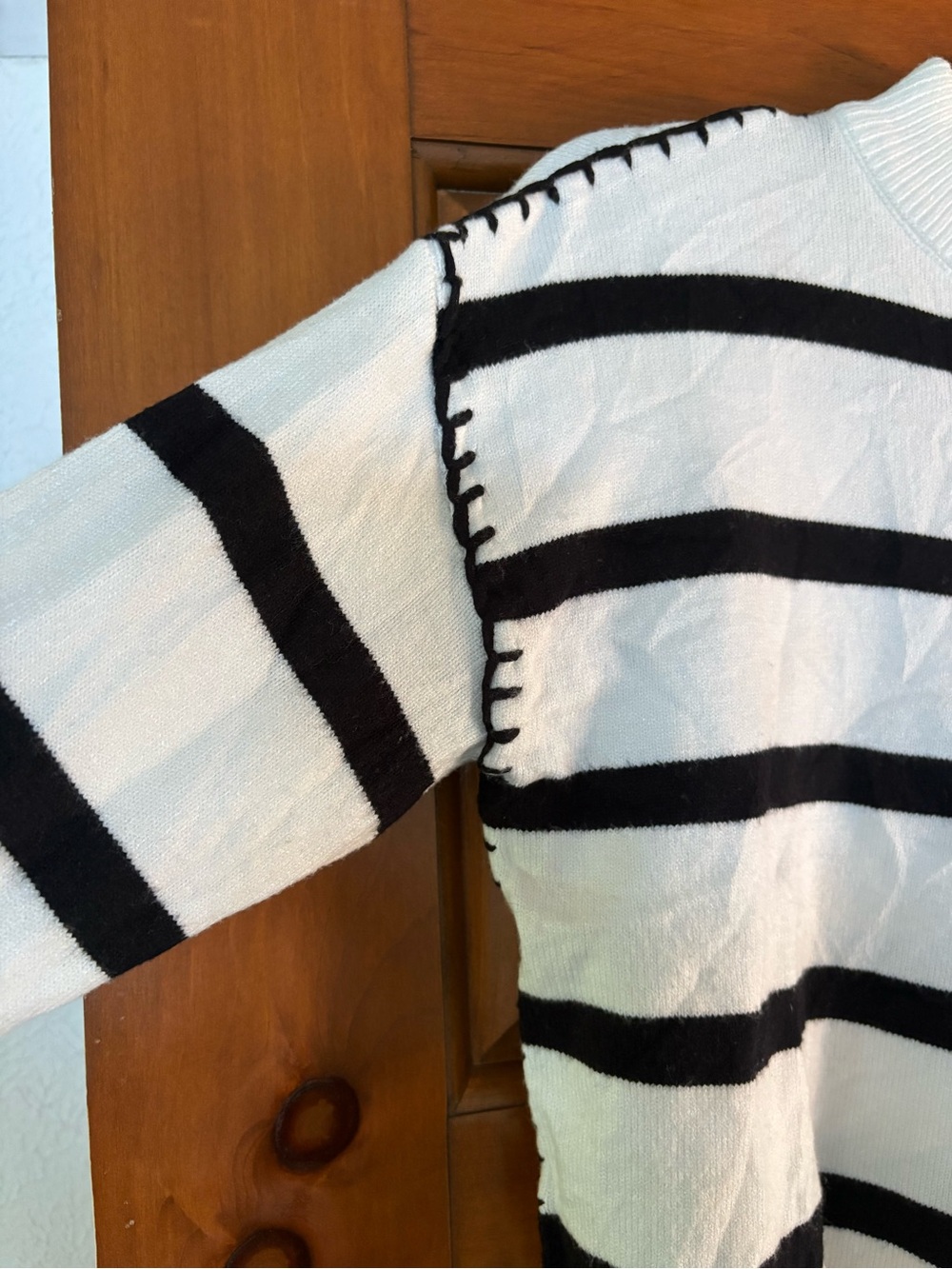 Tahari Black and White Striped Crewneck Sweater